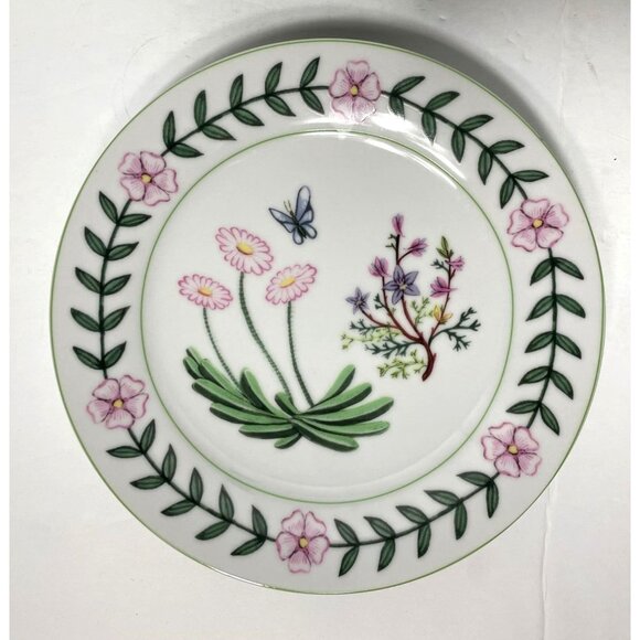 Vintage I. Godinger & Co. Porcelain Salad Dessert Plates Set Of 6 Botanical Drag - Picture 5 of 8